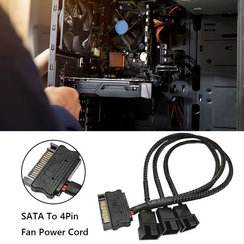 PC Fan Splitter Power Cable SATA to 4Pin Cooler Cooling Fan Extension Power Cord - Photo 5/8