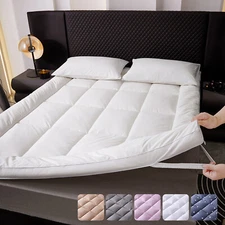 Quilt Thick Mattress Pad Topper Soft Bed Mat 72D Hollow Fiber Filled Protector