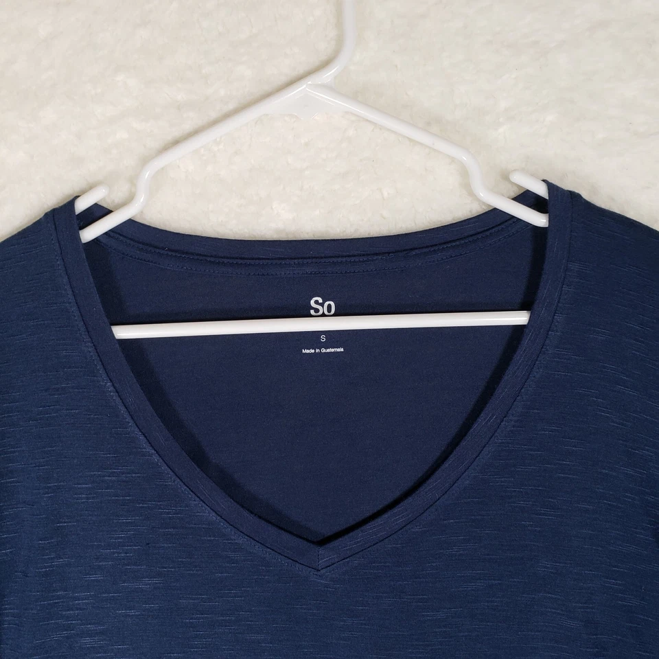 Camiseta So Varsity Manga Rayas Top Cuello en V Azul Marino Camiseta Talla S NUEVA Foto 4 de 4