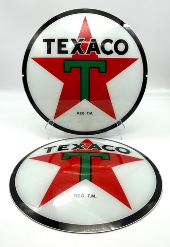 TEXACO STAR 13,5 POUCES pompe à gaz globe visages/lentilles en verre (LOT DE 2) LIVRAISON GRATUITE ! - Photo 1 sur 1