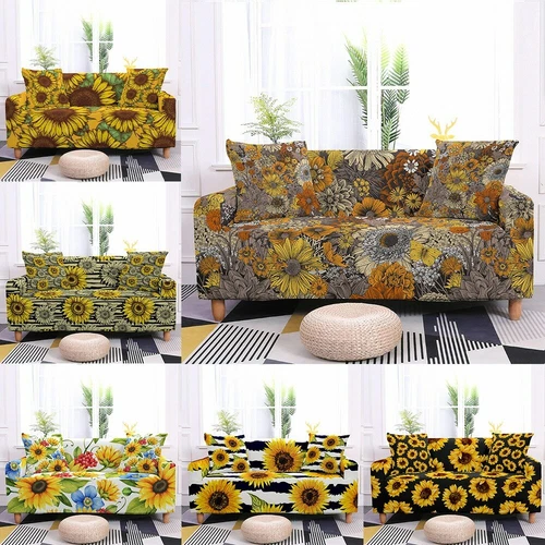 Sunflower Print Elastic Sofa Cover Stretch Slipcovers For Living Room 1-4 Seater - Picture 2 of 29