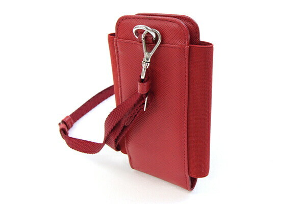 Prada Smartphone Case 1ZT019 Red Leather Used Smartphone Mobile