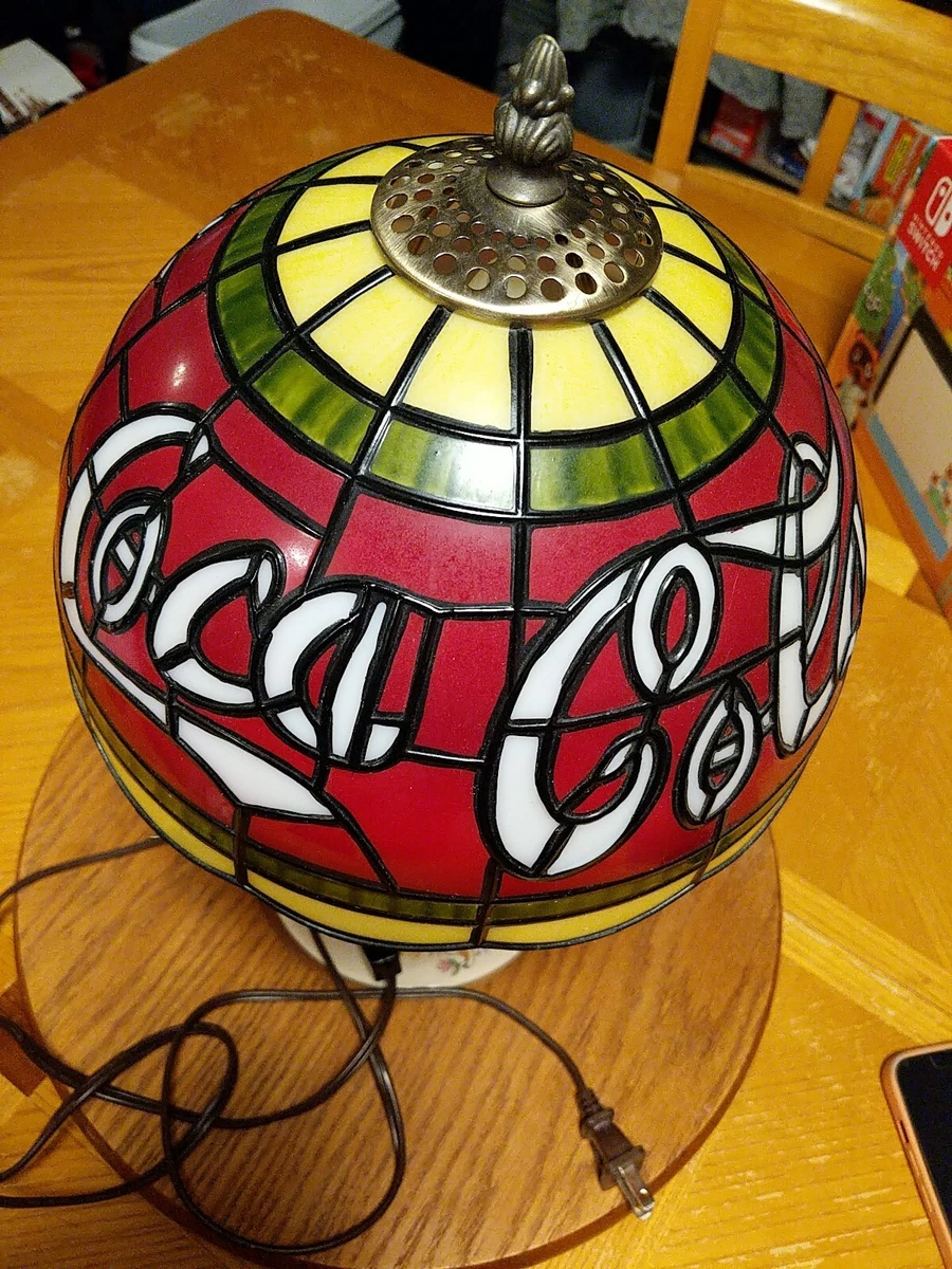 Vintage Coca Cola Tiffany Style Like Plastic Stained Glass Shade Working Lamp