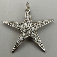 Starfish Pendant Sterling Silver Clear Crystals Ocean Sea Life Nautical Coastal
