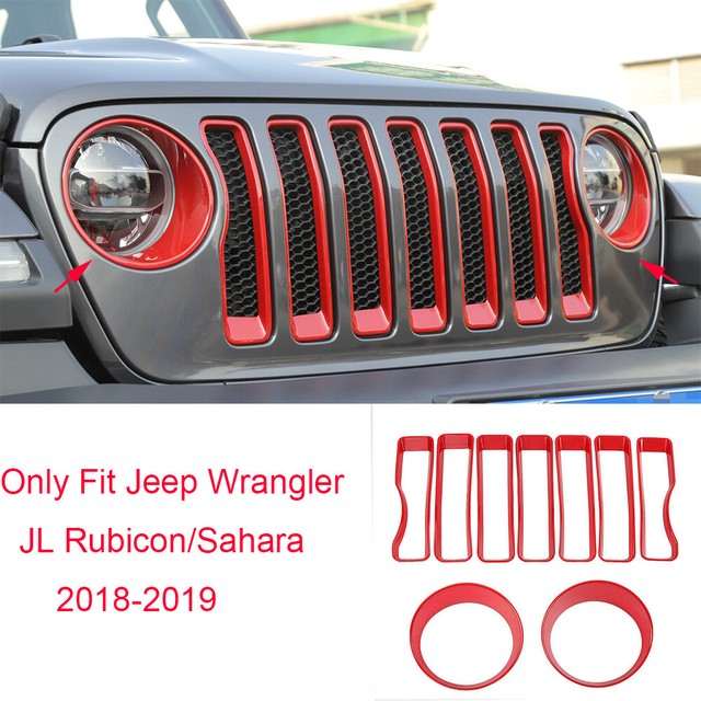 9*Red Front Grille&Headlight Cover For Jeep Wrangler JL20182019 Sahara