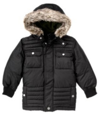 NEW Gymboree Boys BLACK HOODED PUFFER Jacket SIZE S 5 6 SMALL Puffer Rocks