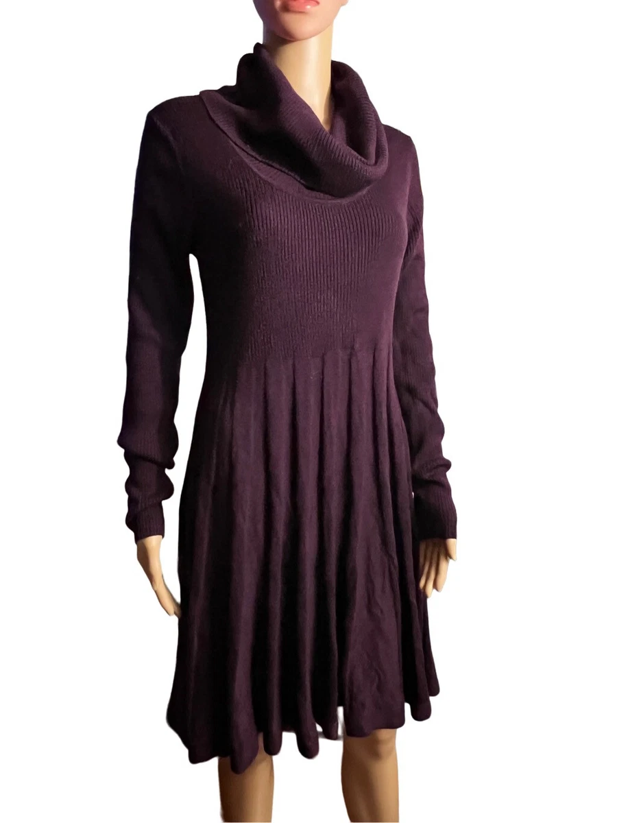 Calvin Klein Sweater Dress Cowl Neck Knitted Purple Medium
