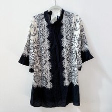 H&M Womens NWT Boho Black Tunic Shift Dress Floral Sz 8