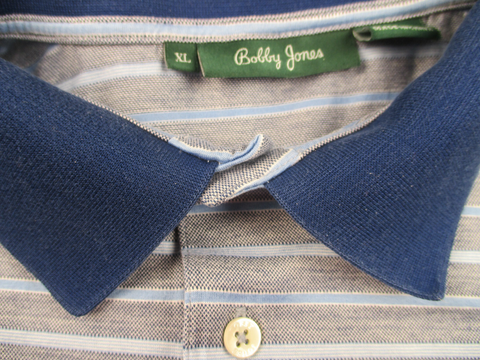 Bobby Jones MASTERS AUGUSTA Logo Blue Stripe Polo Golf Shirt s/s Mens XL