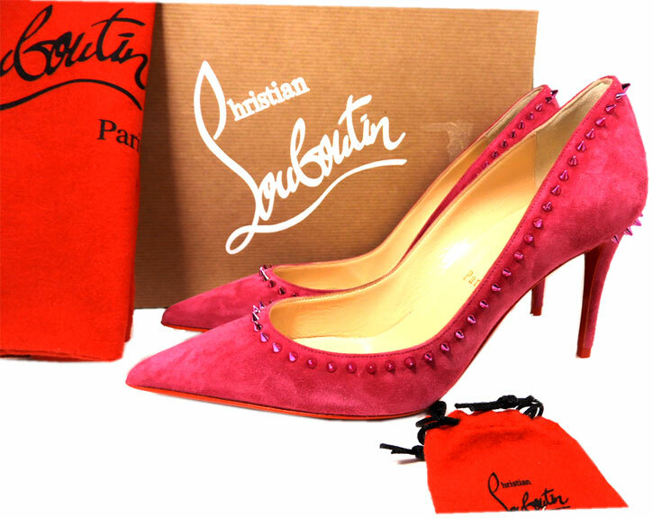 Christian Louboutin ANJALINA 85 Spiked Studs Pumps Pink Suede