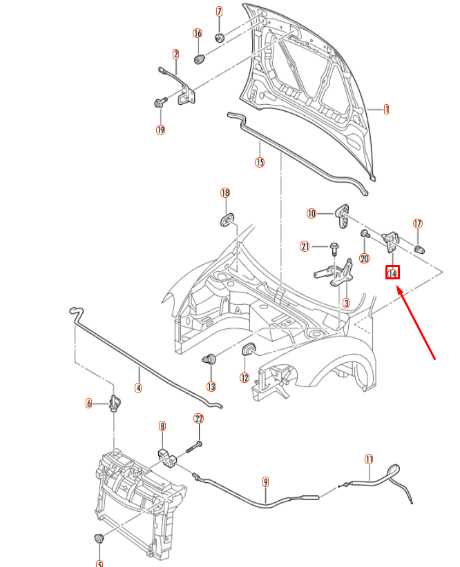 Volkswagen VW Beetle 2011 LHD Bonnet Lock Release Cable Wire