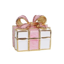 Pink Bow-knot Gift Box Trinket Box Hinged Rhinestone Jeweled  Enamel Ring Box