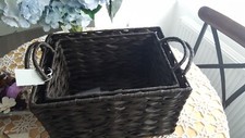 Next Home Set Of 2 Natural Brown Plastic Wicker Storage Baskets Nesting Hampers