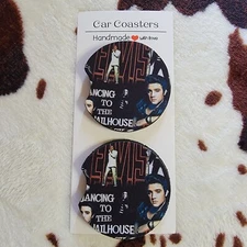 Elvis Collage Print Neoprene Car Coaster Set of 2