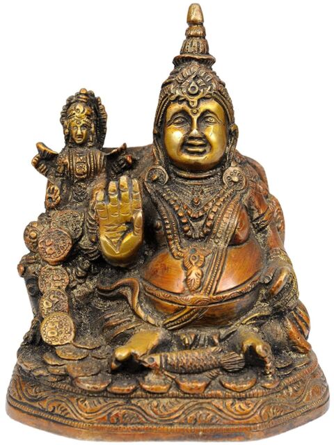 Antik Messing Lord Kubera Und Göttin Lakshmi Figur Statue