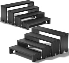 2 Set Black Wooden Tiered Riser Display Stands - Stackable Cupcake Dessert Stand