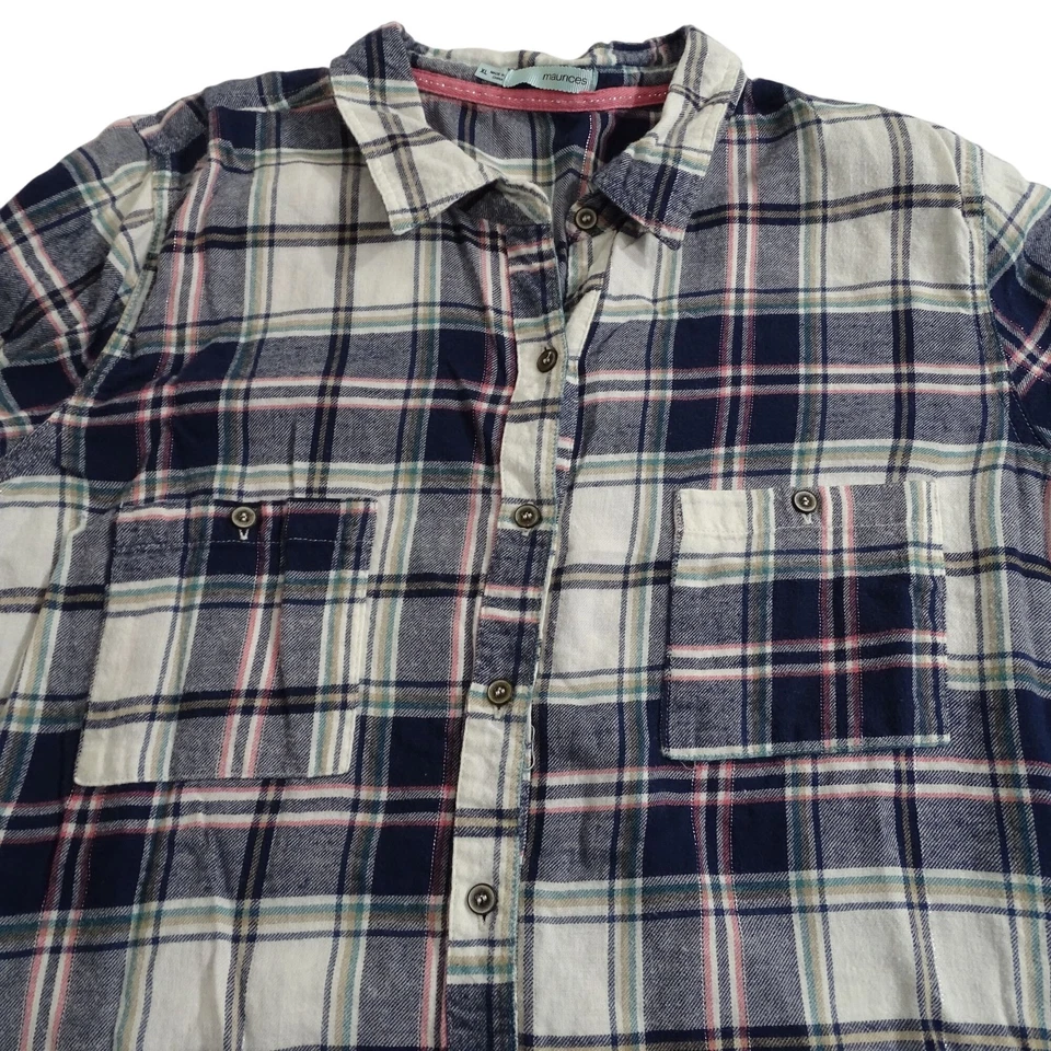 Camisa Maurices Azul Marino Crema Rosa Plata Franela a Cuadros Abotonada Mujer Talla XL Foto 2 de 4