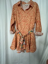 NWOT Aura Orange Floral Belted Long Sleeve Mini Dress M
