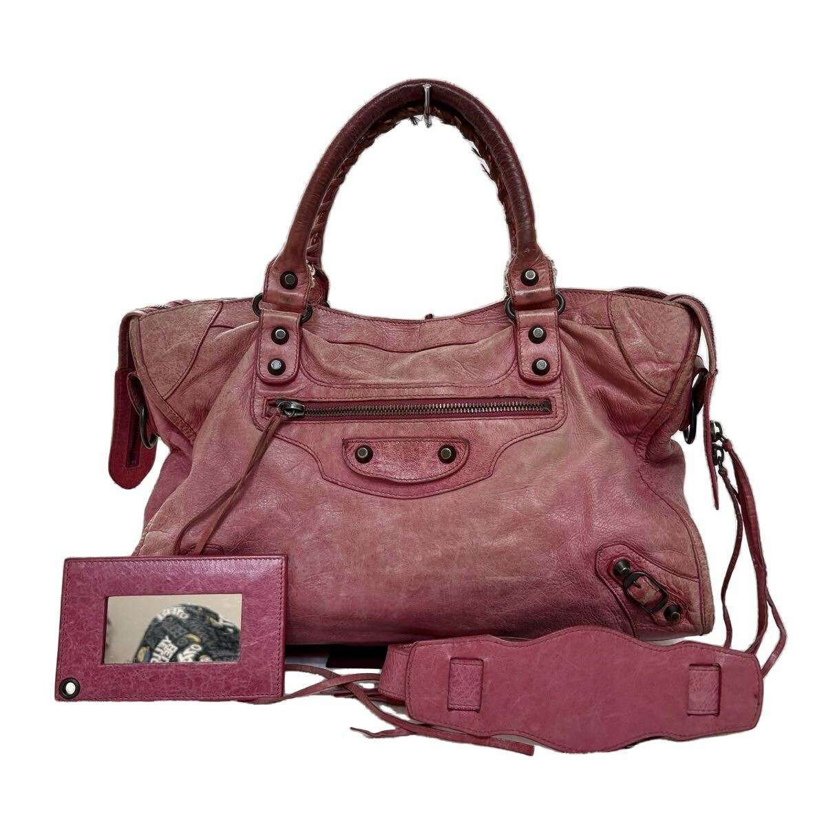 BALENCIAGA The City 2way Bag Pink Leather Mirror 115748