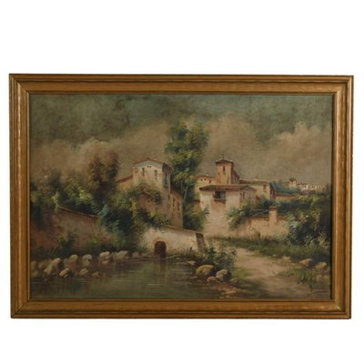 #ad Antique Signed Vista Rural Oil on Canvas $149.95