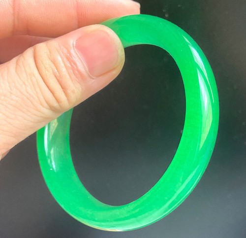 Certified 58.5mm Natural Grade A Icy Green Jade jadeite Bangle 2184 - Picture 3 of 5