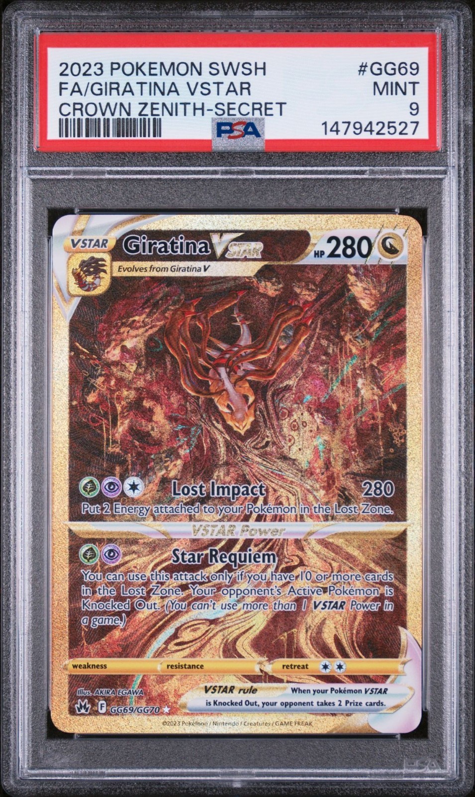 Giratina VSTAR PSA 9 Alt Art Gold Crown Zenith GG69/GG70 Pokemon Card Holo 2023