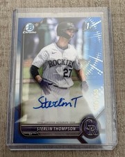 2022 Bowman Chrome Sterlin Thompson Colorado Rockies Blue Refractor Auto /150