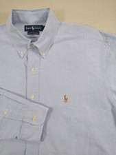 Ralph Lauren Yarmouth Shirt Men's 16.5 34/35 Light Blue Oxford Cloth Flesh Pony
