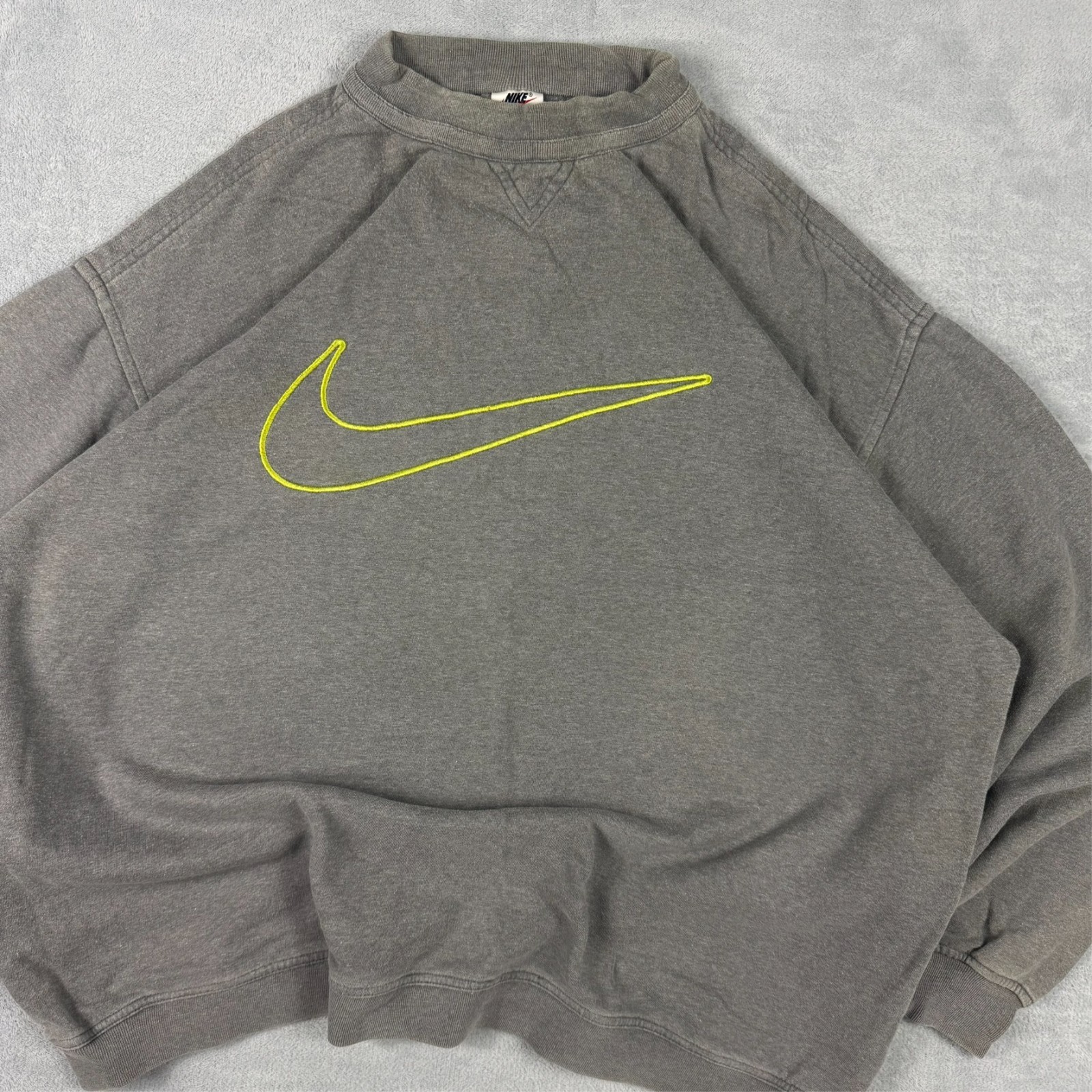 Vintage Nike 1990's Grey Big Swoosh Outline Oversized Large Pullover Sweatshirt image 4