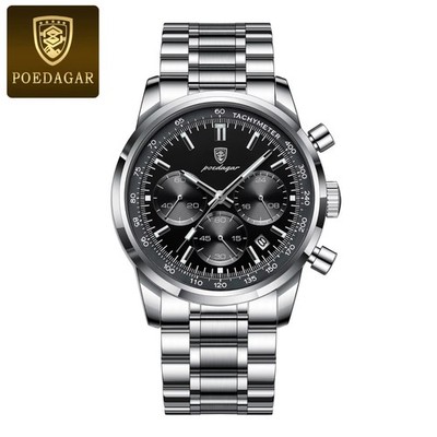 POEDAGAR Men's Quartz Watch Luxury Stainless Steel 30M Waterproof Luminous NEW