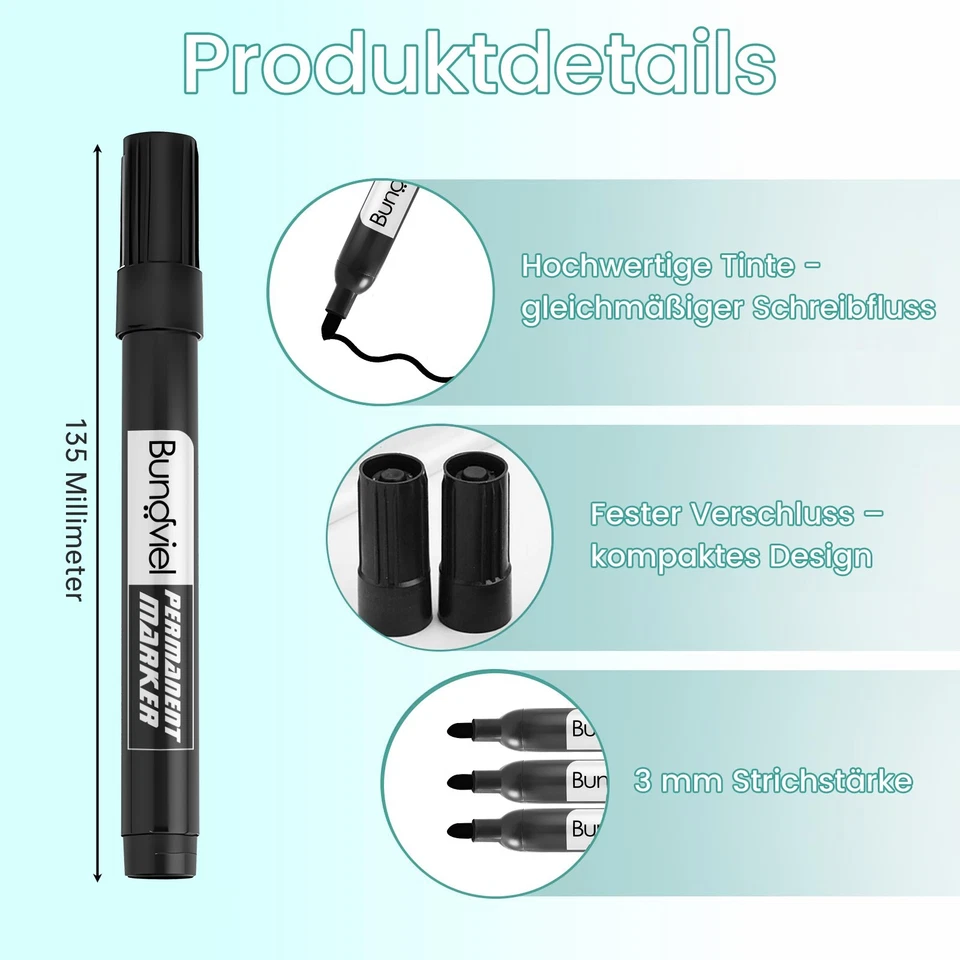 50 x Permanent Marker Filzstift, schwarz Rundspitze ca. 3 mm Wasserfest - Bild 3 von 4