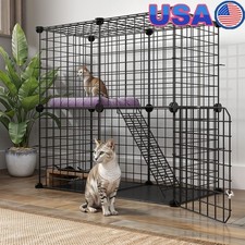 2-Tier Cat Playpen Secure Durable Outdoor Indoor Cat Cage Easy Assemble New