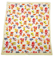 Vintage 1960s Baby Animal Colorful Baby Blanket 37" X 32"