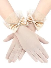 Women Lace Gloves Wedding Tea Party Gloves Bow Short Skin Color Lace Style