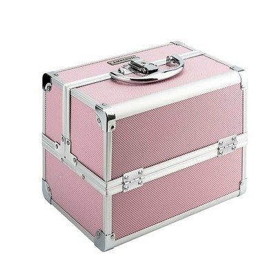 Kosmetikkoffer zur Schminkaufbewahrung - Rosa mit Silberrand