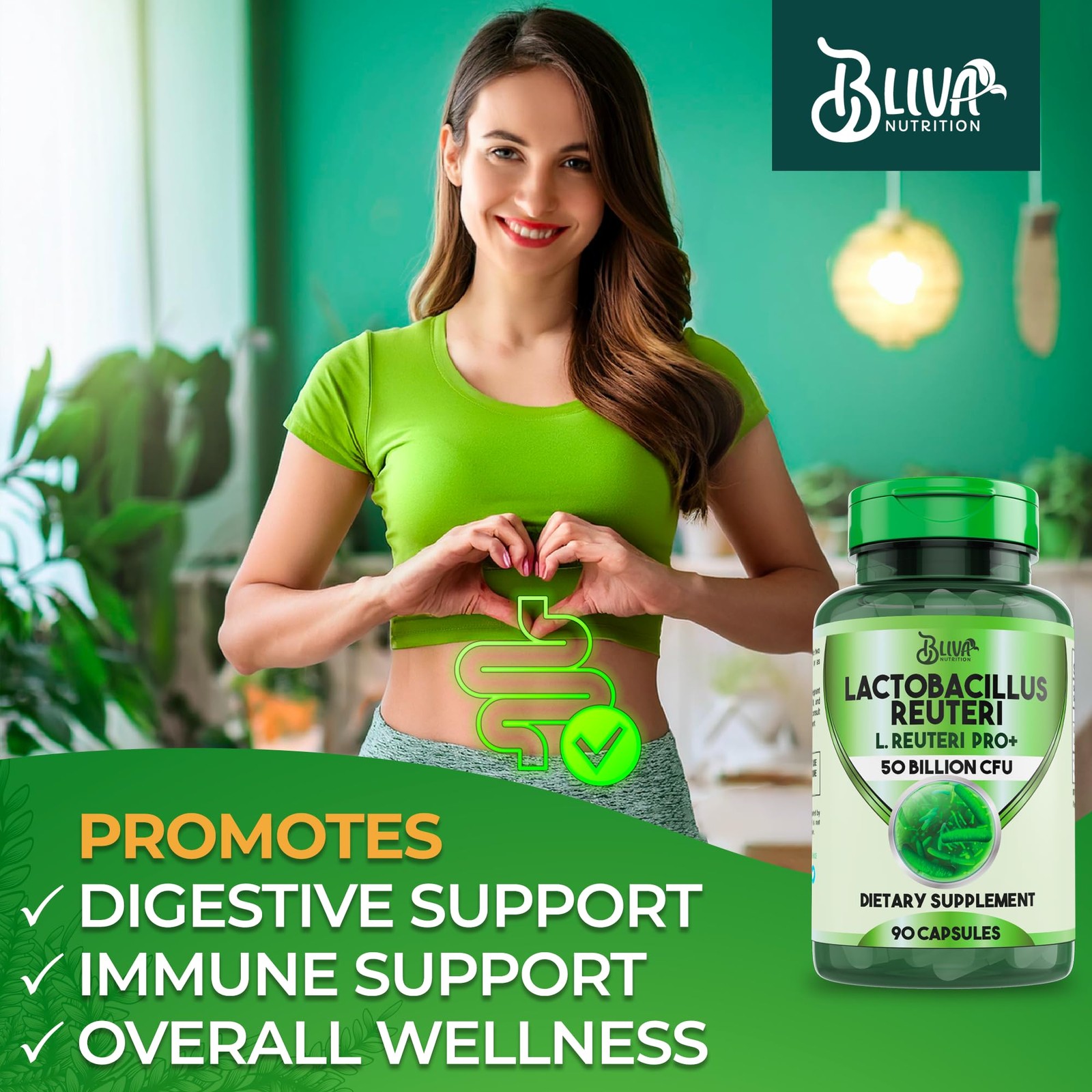 BLIVA Lactobacillus Reuteri – L Reuteri - 50 Billion CFU per Serving - Highes...