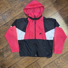 Nike Windbreaker Jacket Mens L Red Black Colorblock Full Zip Hooded Flaws