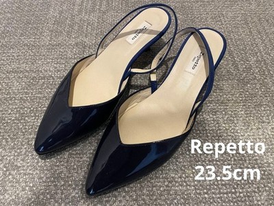 Seltene hochhackige Damen-Pumps Repetto marineblau Lackleder Riemchen Größe 3...