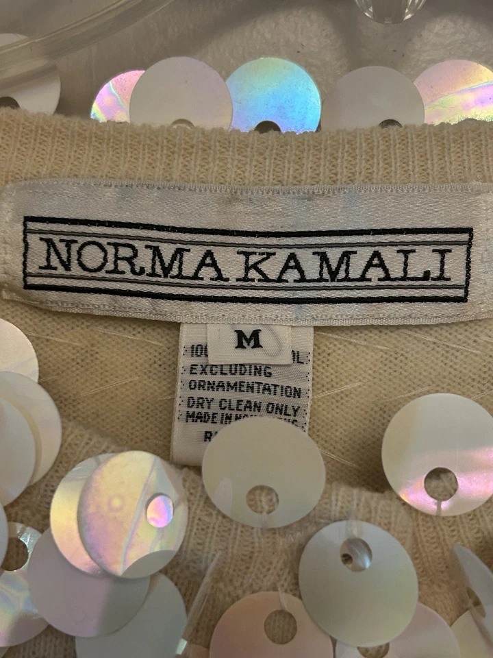 Suéter Cárdigan Norma Kamali Vintage ~ Lentejuelas Iridiscentes Grandes Lana de Cordero ~ Med Foto 2 de 4