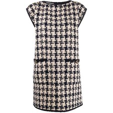 Gucci Houndstooth Tweed Shift Dress Size 40 Navy Ivory GG Buttons Italy