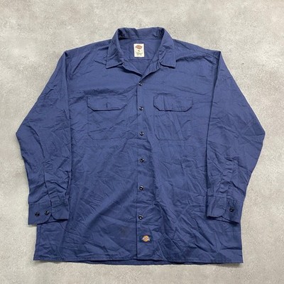 Dickies Arbeitshemd Herren XL Workwear Dual Pocket Langarm Knopfleiste, Navy