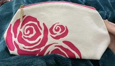 LANCOME white Rose print Canvas Cosmetics Makeup Bag NEW Without Tags
