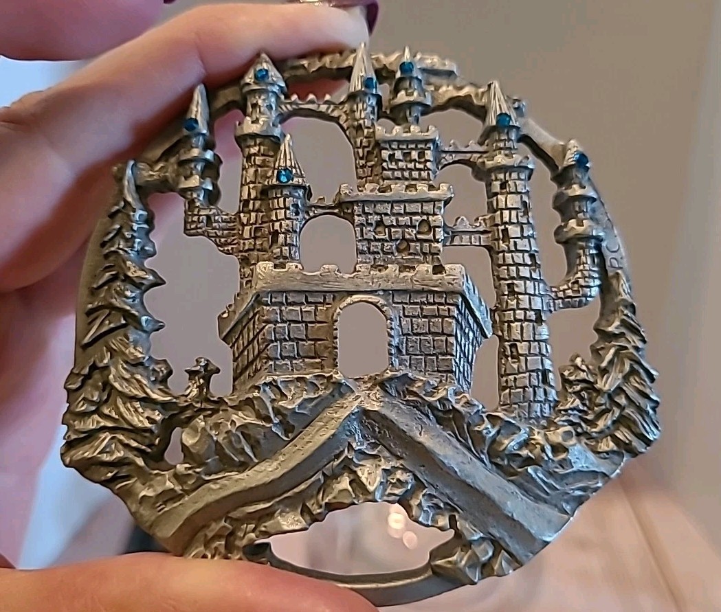 Vintage 80S METZKE POTPOURRI glass Jar With PEWTER Lid Castle Heart Animals