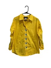 Bob Mackie Wearable Art Floral Embroidered Shirt Yellow Sz Medium Button Up Boho