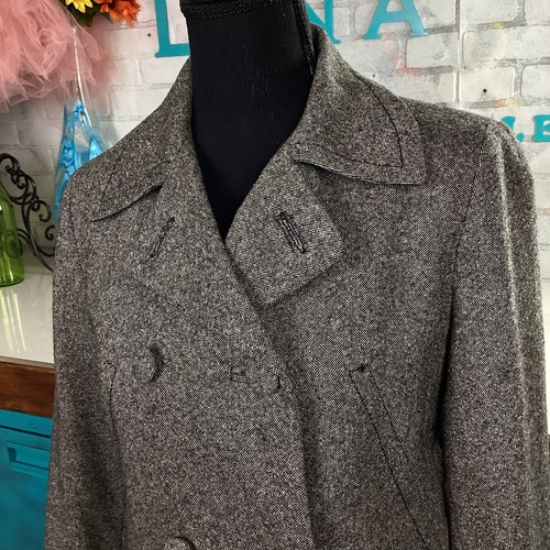 H&M zweireihige schwarz-weiße Tweed Wollmischung Damen bezogene Knöpfe, 4 - Bild 4 von 11