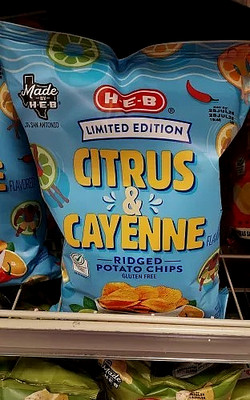 HEB Limited Edition Citrus & Cayenne Ridged Potato Chips 7 oz. Bag Gluten Free