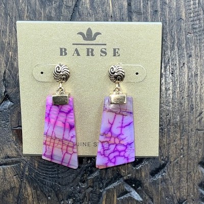 Barse Pink Agate Swirl Top Earrings- Bronze- NWT