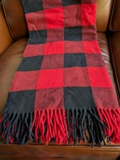 WOOLRICH Red Buffalo Check Plaid Wool Throw Blanket Fringe Made in Italy 60"