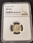 1943-S NGC MS66 STAR - MERCURY DIME Almost Proof Like