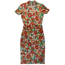 Zara Small Retro Floral Jacquard Mock Neck Belted Sheath Dress